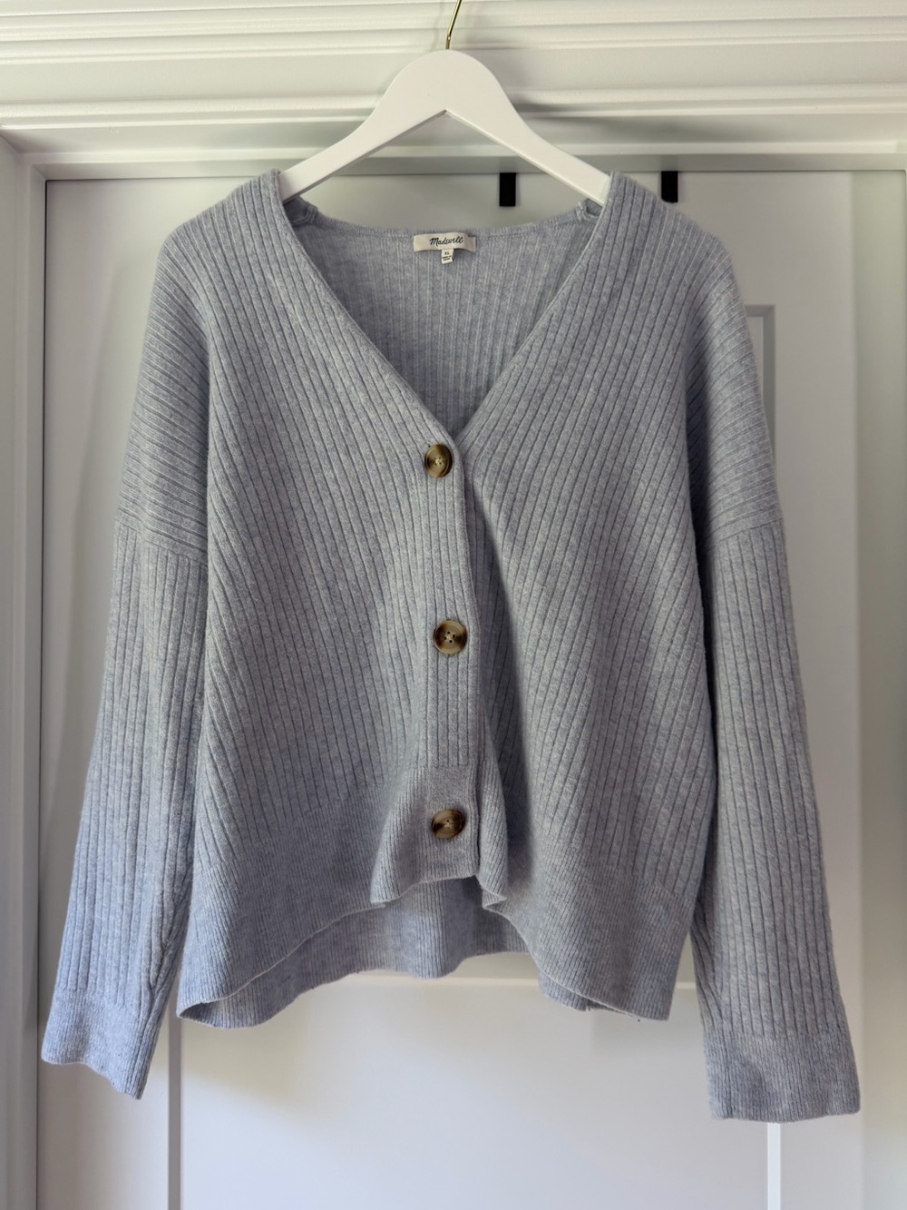 Madewell Cameron Ribbed Cardigan Coziest Yarn Heather Blue XL